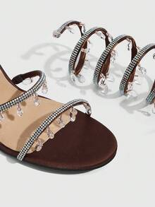 CUCCOO SZL Women's Rhinestone Embellished Wrap-Around Design Glamorous High Heel Sandals For Christmas Spring Shoes Prom Heels Summer Shoes - Brown - View 5