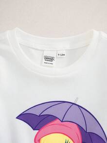 LOONEY TUNES X SHEIN 女嬰卡通印花圓領短袖T恤短褲套裝 - 紫色 - 查看 3