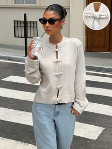 Muchica Apricot Knit Cardigan For Women - Apricot - View 6