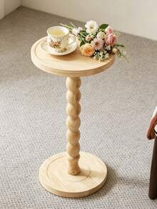 1PC Solid Wood Mobile Round Coffee Table Side Table End Table With Candle Holder Tray Versatile Outdoor Patio Garden Living Room Bedroom Home Decor Sturdy Durable Easy Move Natural Brown Finish Space Saving Organizer Rack - Multicolor - View 5