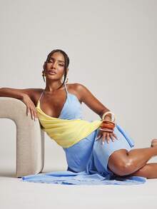 NYA SZN Dress Sleeveless Midi Length Two Tone Gingham Plaid Blue Gingham Summer Picnic Vacation Beach Brunch Bridal Shower Outfits For Women Sexy Tropical - Multicolor - View 6