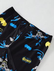 BATMAN X SHEIN 青少年男孩卡通印花長袖上衣與長褲套裝，舒適修身，適合居家與戶外穿著，百搭 - 灰色 - 查看 6