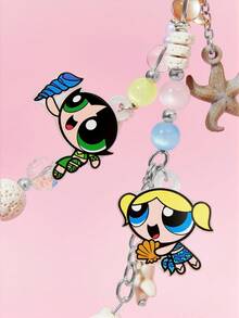 THE POWERPUFF GIRLS X SHEIN 時尚可愛卡通狗狗壓克力手工串珠手機鍊 手機掛繩 手機吊飾 - 彩色 - 查看 2