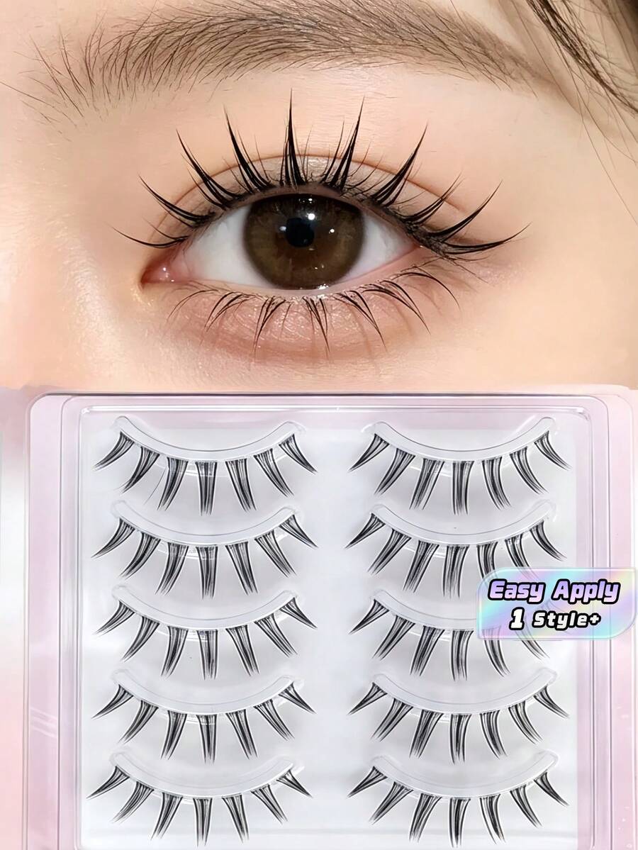 5 Pairs Cluster Style Natural A Type Korean Girl Group Makeup False Eyelashes Transparent Stem For No Makeup Look Must Have Beauty Accessory - View 1
