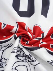 LOONEY TUNES X SHEIN Men's Letter Print V-Neck Short Sleeve T-Shirt Retro Color-Block Jersey - White - View 8