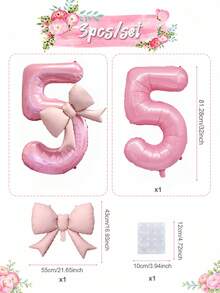 MINKOJA 3件組粉色數字氣球附蝴蝶結箔氣球套組，生日派對裝飾用品、拍照道具，適用女性生日派對、婚禮、戶外活動、週年紀念裝飾 - 查看 7