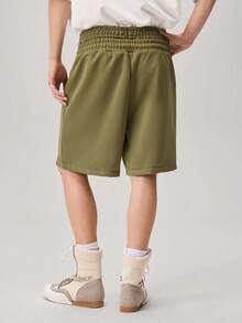 Manfinity Streetrush Men's Casual Loose Waistband Print Drawstring Summer Shorts - Army Green - View 3