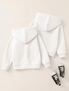 Maija Kids Maija Kids 女童純色連帽寬鬆休閒衛衣，度假風休閒學院風，適合秋冬，女童冬季服飾，日常上學穿搭，母女姐妹款，保暖柔軟舒適 - 白色 - 查看 2