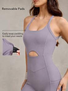 OutZeal Tuta sportiva intera da donna per palestra, allenamento e yoga, traspirante, con reggiseno integrato e nodo sulla schiena - Viola chiaro - Visualizzare 5