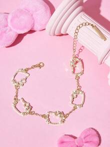 HELLO KITTY AND FRIENDS | SHEIN 1件金色電鍍點鑽動物貓咪鋅合金女款時尚手鍊 - 金黃色 - 查看 5