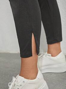 EMERY ROSE Plus Size Casual Versatile Solid Color Slim Fit Pants - Dark Grey - View 5