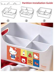 HELLO KITTY AND FRIENDS | SHEIN 1 Buah Organizer Penyimpanan Meja Plastik Multi-Grid Hello Kitty, Wadah Meja Terbagi dengan Pegangan Samping, Tempat Penyimpanan Alat Tulis, Kosmetik, dan Kabel Kartun Lucu Berlisensi, Kotak Penyimpanan Putih Kokoh untuk Meja Belajar, Kamar Tidur, Kantor, Hadiah untuk Anak Perempuan dan Remaja - MultiWarna - View 4
