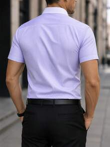 Manfinity Mode Men's Business Casual Light Color Striped & Solid Color Patchwork Short Sleeve Shirt - Mauve Purple - View 2