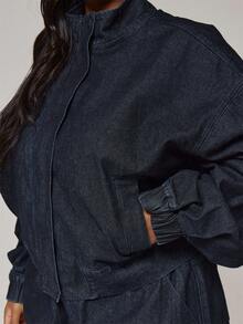 MUSERA Chaqueta de Mezclilla Azul Talla Grande Cuello Embudo Primavera Verano Casual Diario Conjunto para Salir - Azul - Ver 6