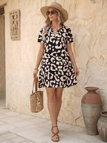 EMERY ROSE Leopard Print Notched Neckline Dress - Multicolor - View 3
