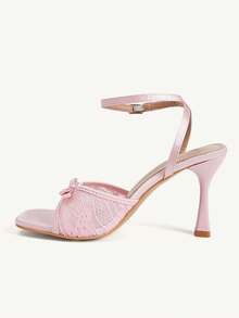 CUCCOO CHICEST Women Shoes Classic Fashion Women's High Heels Sandals Slim Heel Square Mesh Bow Design Workplace Commuting Sexy Wear Women's Shoes - Pink - View 4
