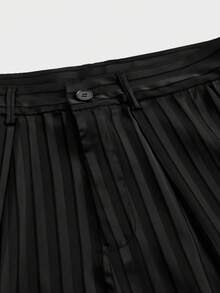 SWAVVY Pantalones de pierna ancha con rayas y pliegues con bolsillos para hombres - Negro - Ver 4