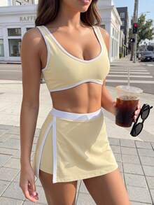 Glamine Charm Women's Colorblock Casual Versatile Daily Travel Sports Skorts - Pale Yellow - View 7