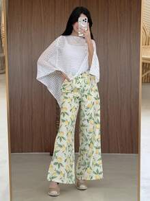 Yasmeen Edit Yasmeen Edit Allover Lemon Print Wide Leg Pants - Multicolor - View 1