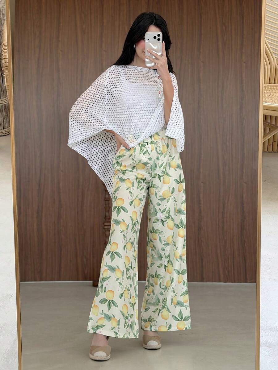 Yasmeen Edit Yasmeen Edit Allover Lemon Print Wide Leg Pants - Multicolor - View 1
