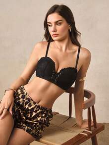 Hourtrue 1pc Women Front Closure Lace Bra With Underwire, Sexy & Comfortable Lift And Support Bra - Black - View 8