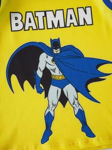 BATMAN X SHEIN 小男孩字母卡通圖案印花背心與短褲居家休閒套裝 - 黃色 - 查看 7