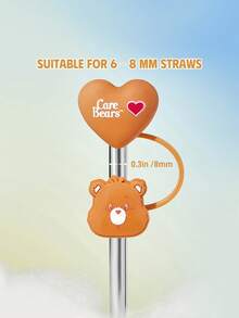 SHEIN X Care Bears 可愛心形吸管套 防塵可重複使用吸管尖蓋 不含吸管 送禮創意 派對 節日 情人節 飲用水用 - 棕色 - 查看 3