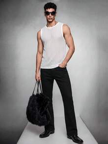 Zorclune Hochwertige, minimalistische und bequeme Herren Jacquard Gestreiftes Ärmellos Tank Top, geeignet für lässig, Büro, Dates, Partys, formelle oder informelle Anlässe, vielseitiges Design, ideal zum Selbsttragen oder als Geschenk Mesh Tank Top Herren Herren Häkel Top Strick Tank Top Herren Herren Mesh Top, Urlaub - Weiss - Übersicht 5