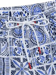 CoralVoy Shorts de playa para vacaciones con estampado integral para hombres - Celeste - Ver 6