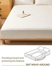Cirelle 100% Cotton Fitted Sheet, Soft Breathable Cream Off-White Bed Sheet Only, Deep Pocket Fitted Bottom Sheet With All-Around Elastic, Solid Color Mattress Cover - White - View 7