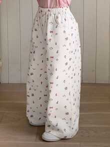 Dazy Kids HELLO KITTY | DAZY Girls' Washed Denim Straight Leg Casual KT Print Pants - Beige - View 4