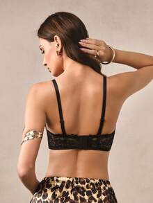 Hourtrue 1pc Women Front Closure Lace Bra With Underwire, Sexy & Comfortable Lift And Support Bra - Black - View 3