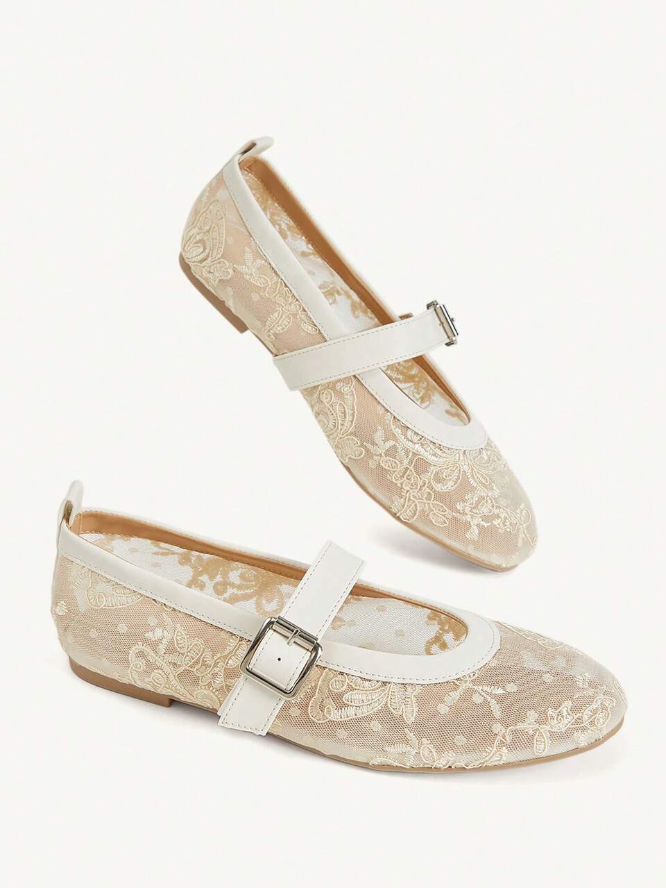CUCCOO CHICEST Lace Mesh Mary Jane Shoes Women's Summer, Breathable Buckle Flats, Daily Commuting Dating Gentle Shoes