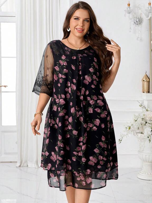 flowy plus size dresses Manllenshie Women's Casual Dress with Pocket Short Ruffle Sleeve V Neck Drawstring Bow Summer(Black,XL) at Amazon Women's Clothing store Women's Plus Size Short Sleeve