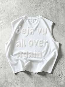 Manfinity EMRG Puff Print Men Tank Top Crew Neck, Casual Daily Wear, Street Style, Suitable For Ladies And Teens - White - View 3