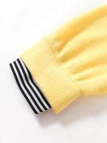 Rusticease Plus Size Sunflower Striped Patchwork 2 In 1 Crew Neck Long Sleeve Sweatshirt Fall Autumn Casual Layering Daily Going Out Outfits Women - Pale Yellow - View 5
