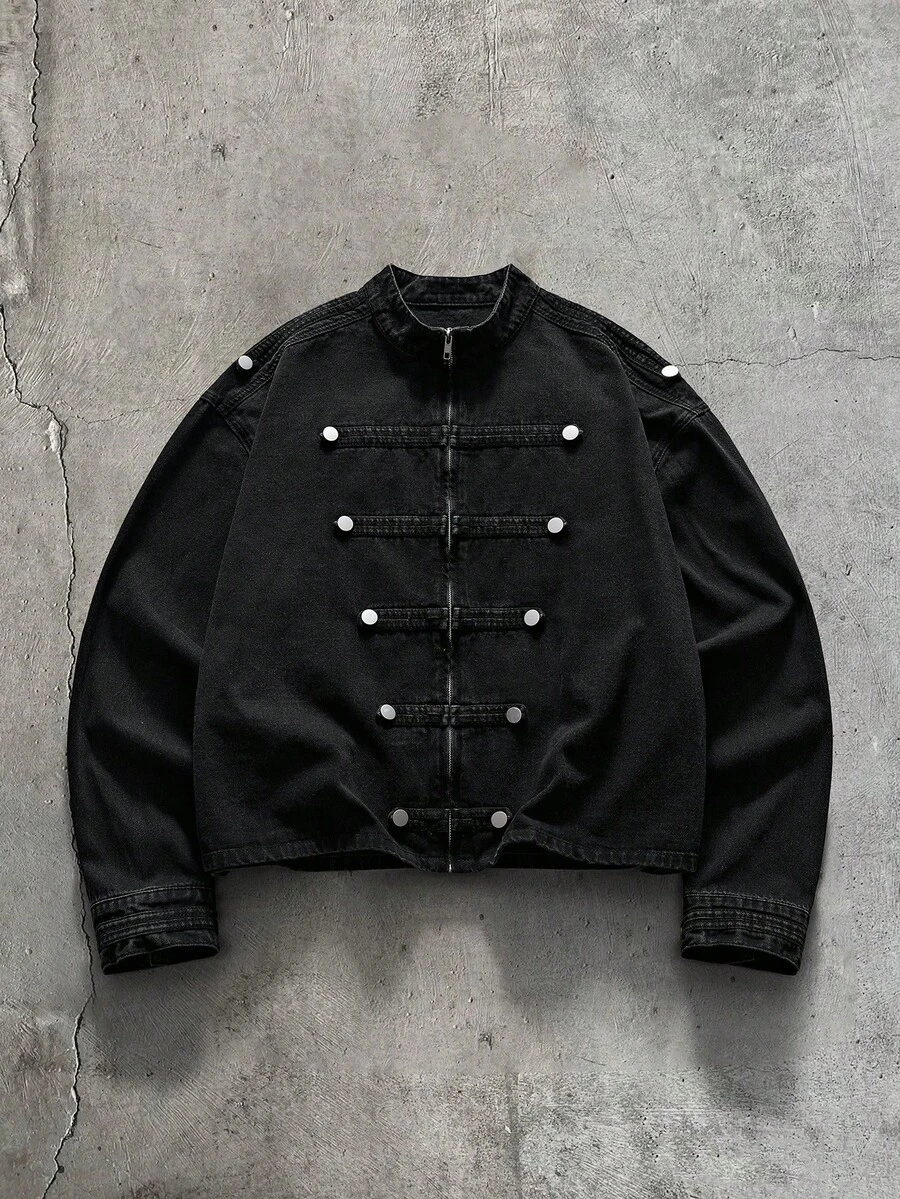 AXEPEAK Men's Spring/Autumn Casual Denim Jacket - Black - View 1
