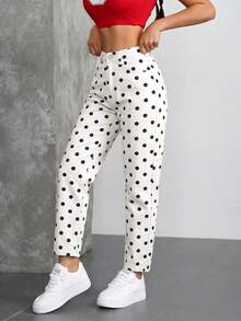 SHEIN ICON 休閒波點印花錐形牛仔褲 - 黑與白 - 查看 3