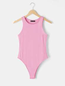 SHEIN BASICS 3件組女款無袖圓領純色修身針織連身衣 夏季居家休閒基本款 白色、淺粉色、黑色 - 粉色 - 查看 4