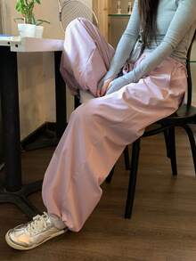 DAZY Pantaloni lunghi da donna a gamba ampia e morbida, tinta unita, casual, per vacanze estive e scuola - Rosa - Visualizzare 1