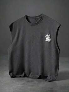 Manfinity Roghcode Men's Letter Print Crew Neck Casual Loose Fit Tank Top - Dark Grey - View 3