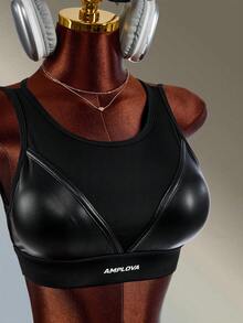 Amplova Women's Fashion Versatile Patchwork Bra And Shorts Sports Set Sexy Casual Backless Fitness Gym Workout Sport Set Workout Daily Wear Going Out Autumn - Black - View 6