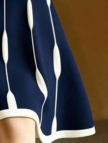 GlowEve CURVE Plus Size Women's Colorblock Round Neck Sleeveless Tank Top Print Casual Dress - Navy Blue - View 5