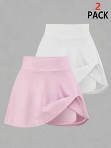 SHEIN 少女純色休閒百搭日常穿著裙褲套裝 2件組 - 彩色 - 查看 1