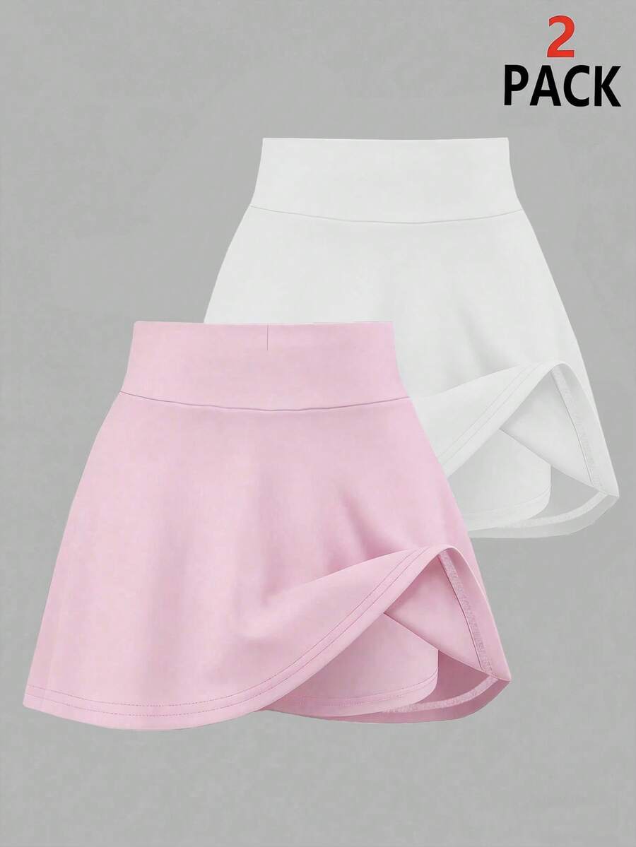 SHEIN 少女純色休閒百搭日常穿著裙褲套裝 2件組 - 彩色 - 查看 1