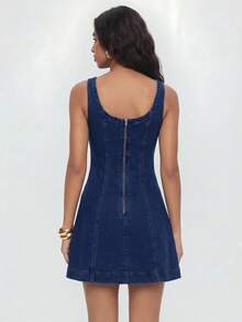 Avantive Vestido de mezclilla casual diario de verano para mujer - Azul lavado oscuro - Ver 2