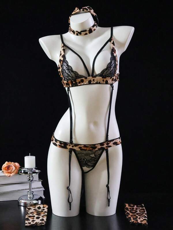 Dansine 2026 Spring/Summer New Leopard Print Sexy Lingerie Role Play Uniform Sleepwear Set, Sexy Style For Dating