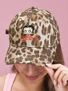 Betty Boop x SHEIN Fashion Classic Casual Sweet Basic Versatile Sports Leopard Print Women's Baseball Cap Sunshade Sunscreen Daily Matching Upright Version Gifts - leopard print - View 2