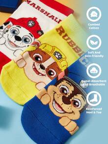 SHEIN | PAW Patrol 3雙純棉柔軟透氣吸濕兒童襪，鮮豔配色可愛卡通，四季適用，適合學校與戶外活動 - 混色 - 查看 2