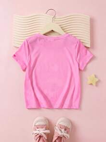 SHEIN X Care Bears 女童可愛卡通圖案印花圓領短袖T恤 - 粉色 - 查看 2